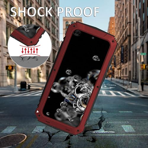 Miniatura 4 de Simicoo Samsung S20 Ultra Metal Bumper Funda de silicona híbrida militar a prueba de golpes, resistente funda protectora de pantalla incorporada,