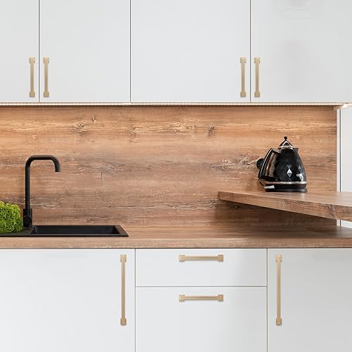 Miniatura 10 de COTYKILEY Paquete de 10 manijas de gabinete de latón cepillado de 3 pulgadas (2.992 in) de color dorado, tiradores de gabinete de cocina, manijas de