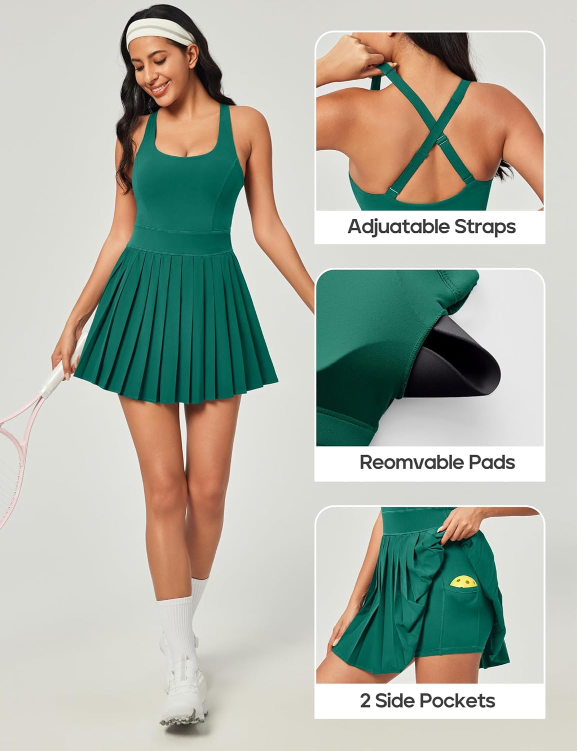 Heathyoga Tennis Dresses for Women with Shorts and Bra Athletic Dress for Women Workout Dress with Pockets for Golf - Image 5