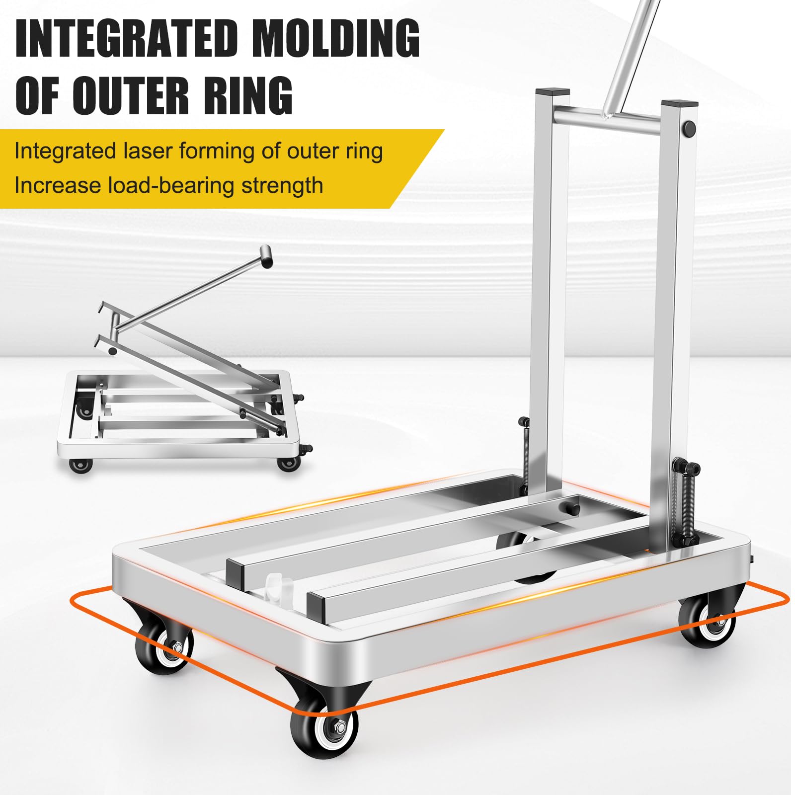 Carrello pieghevole in acciaio inox, con maniglia regolabile, con 4 ruote e 2 cinghie di ancoraggio per traslochi, viaggi, shopping, uso in ufficio, giardinaggio, carrello per bagagli
