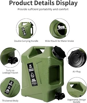 HAIGE 3.2 Gallon Water Container with Spigot, Heavy-Duty Portable Water Jug with Dual Handles, BPA-Free Camping Water Storage for Outdoor, Car Travel, Emergency, Home Drinking & Party Cold Drinks