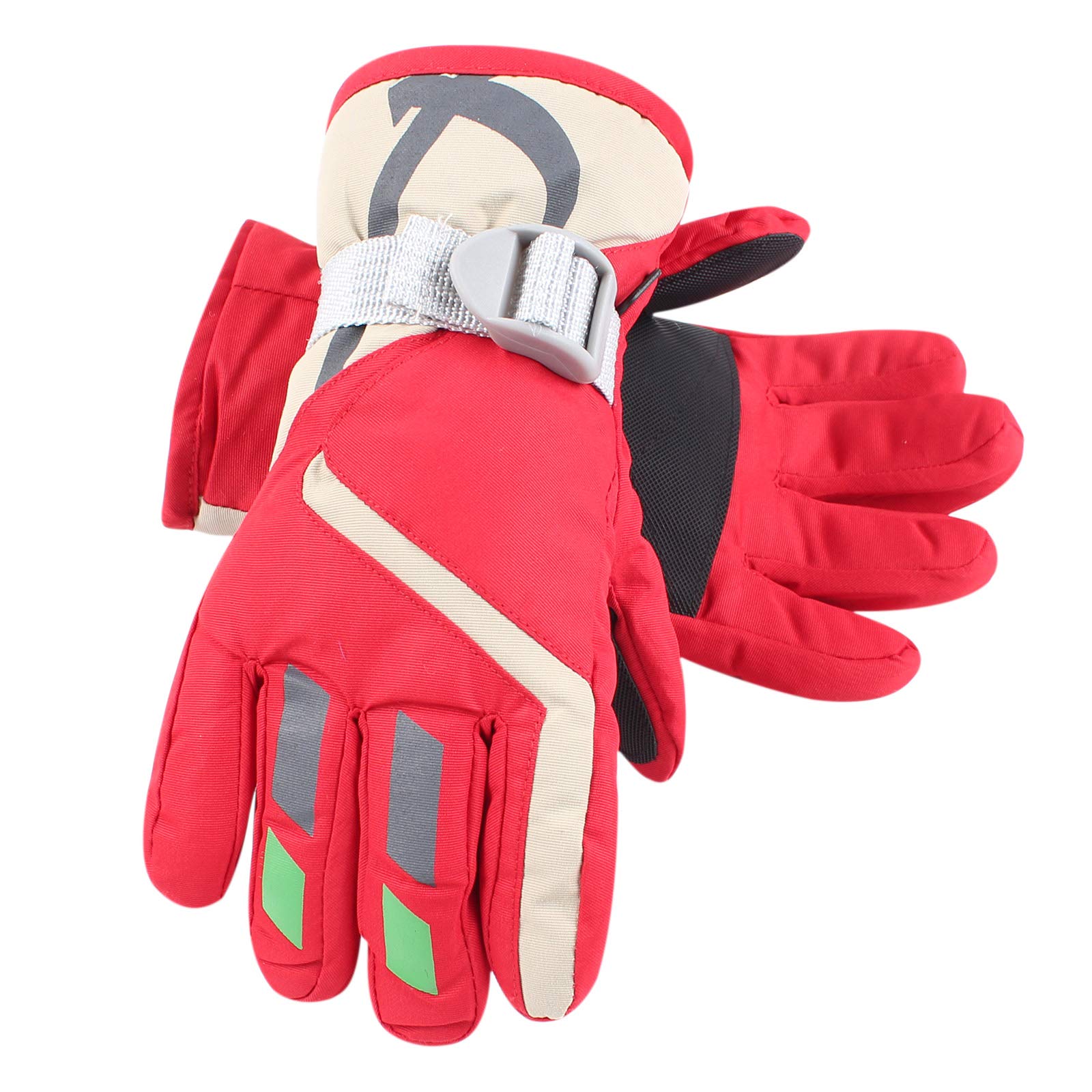 XIAOHAWANG Winter Boys Girls Ski Gloves Kids Warm Waterproof Mittens Fleece Snowboard Gloves for Children (Red, L)