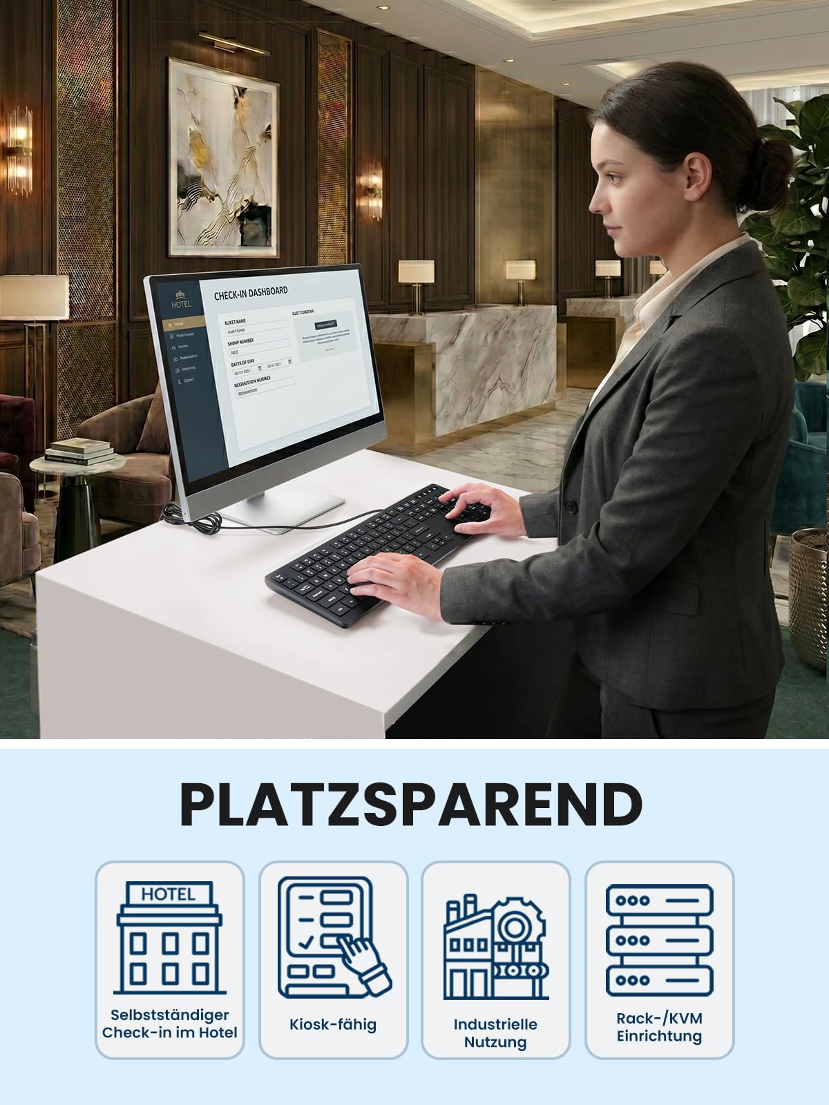 Perixx PERIBOARD-513III Kabelgebundene Full-Size-Tastatur mit integriertem Touchpad – Leise Scherentasten – Multimedia-Hotkeys – DE-Layout