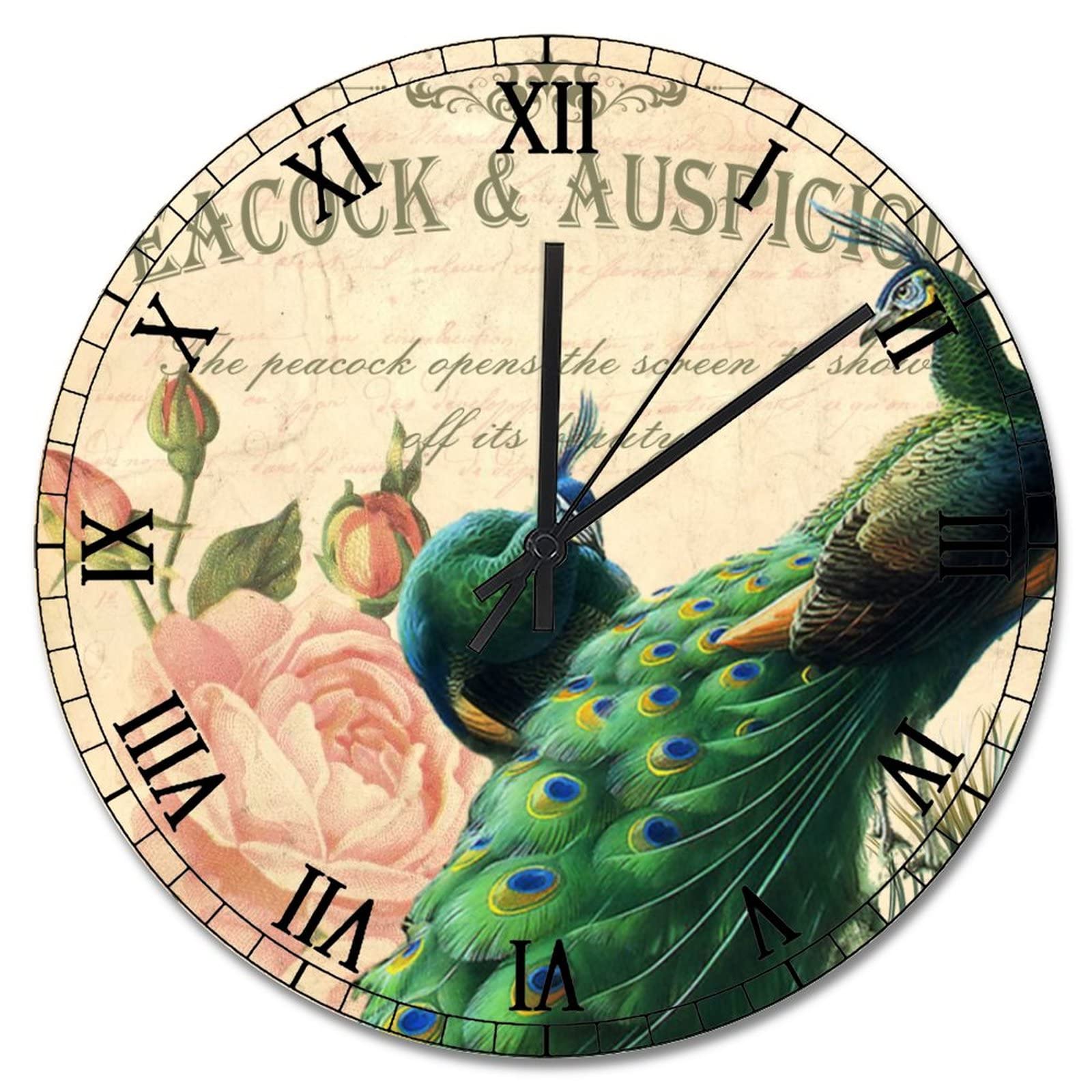 Horloge murale paon vintage en bois réglant le problème des murs vides avec style