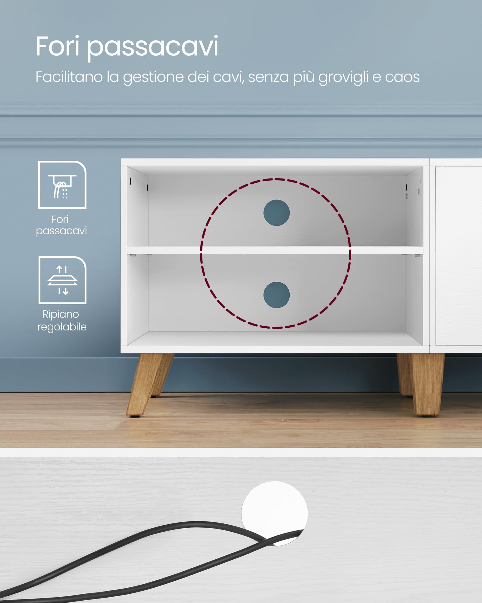 VASAGLE Mobile TV per Televisore fino a 65 Pollici, Armadietto per TV con 2 Ante, Ripiani Regolabili, Lungo 160 cm, per Soggiorno, Camera da Letto, Bianco Neve LTV030W01