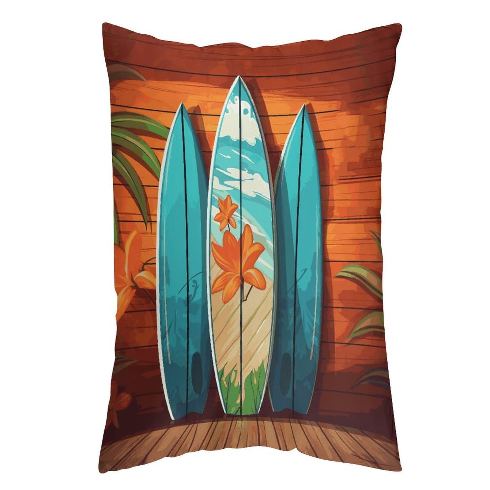 LDGSUPH Surfboard on Wooden Pillow Cases Soft Pillowcase with Invisible Zipper Wrinkle Resistant Pillow Covers Breathable Removable Pillow Protector for Bed Sofa Car 20"x30"