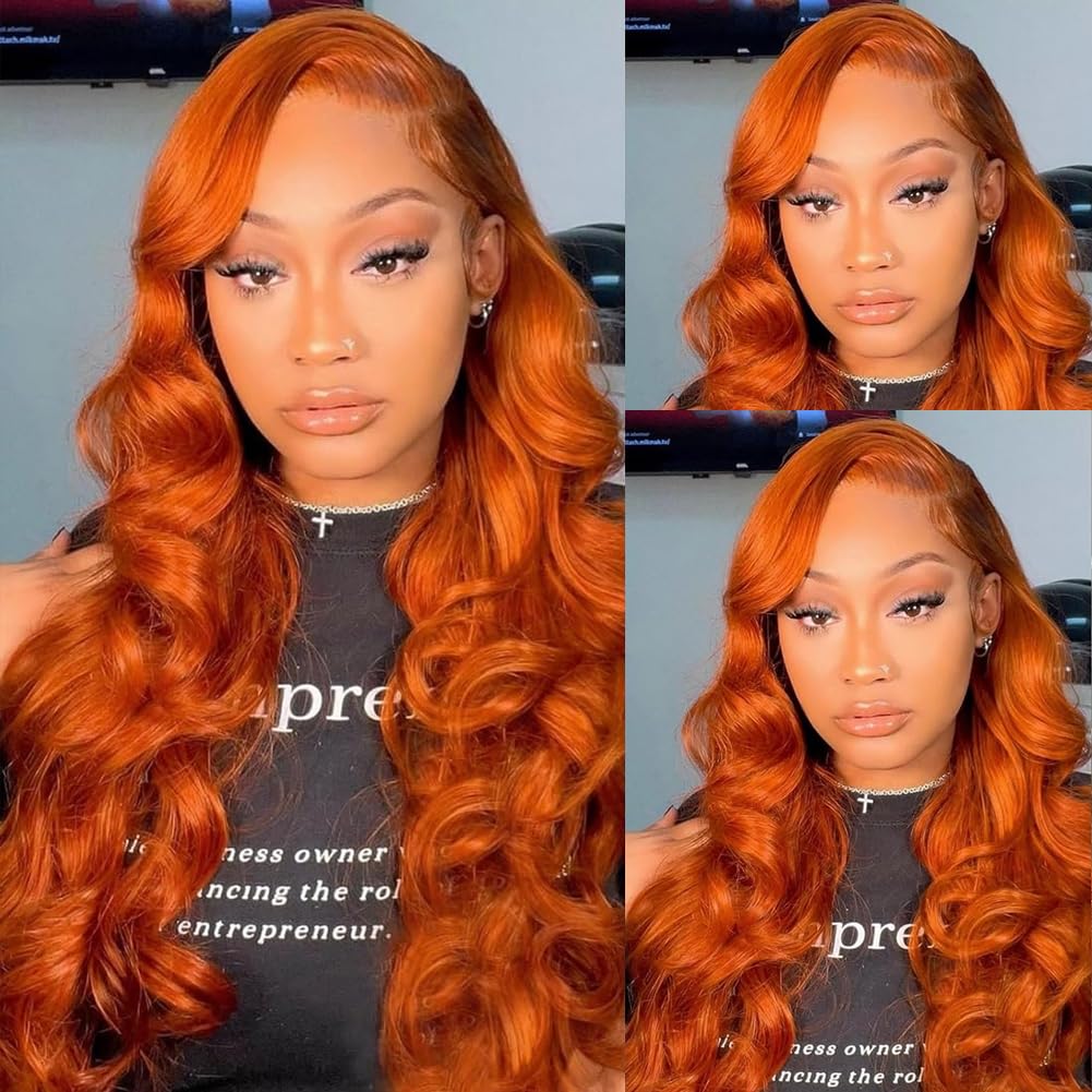 Ginger Wig Human Hair 28 Inch Ginger Body Wave Lace Front Wigs Human Hair 13x4 Hd Transparent Lace Front Wigs Human Hair 200% Density 88J Ginger Orange Colored Wigs Human Hair