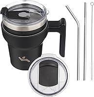 Vista 1 de 10 oz Tumbler with Handle and 2 Straw 2 Lid, Insulated Water Bottle Stainless Steel Vacuum Cup Reusable Travel Mug,Black