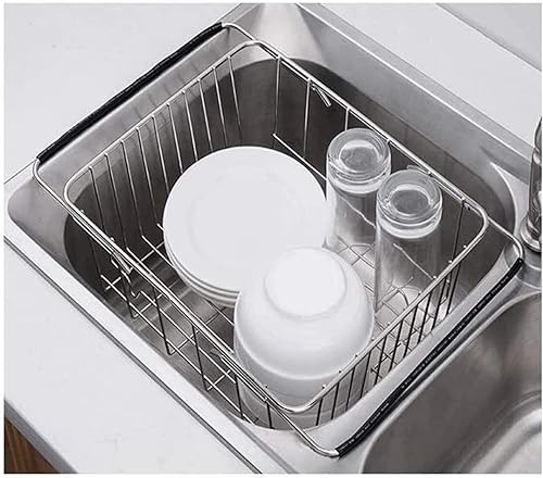 Escurridor de platos expandible para fregadero de platos, organizador de platos de cocina a prueba de óxido, acero inoxidable sobre el fregadero o