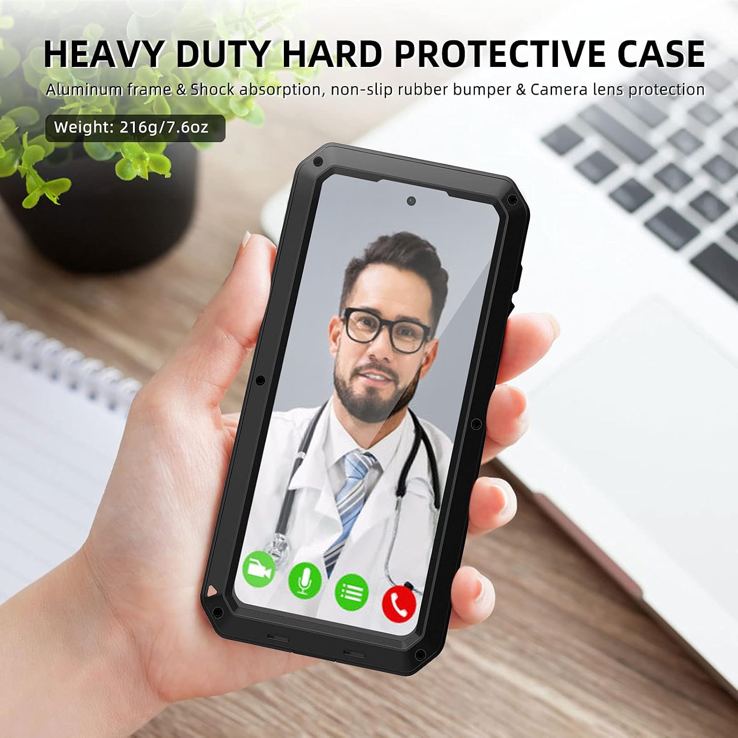 Mitywah Case Compatible for Samsung S21, Shockproof Heavy Duty Metal Rugged Military Grade Defender Case, Armor Aluminum Tough Cover for Galaxy S21, Black