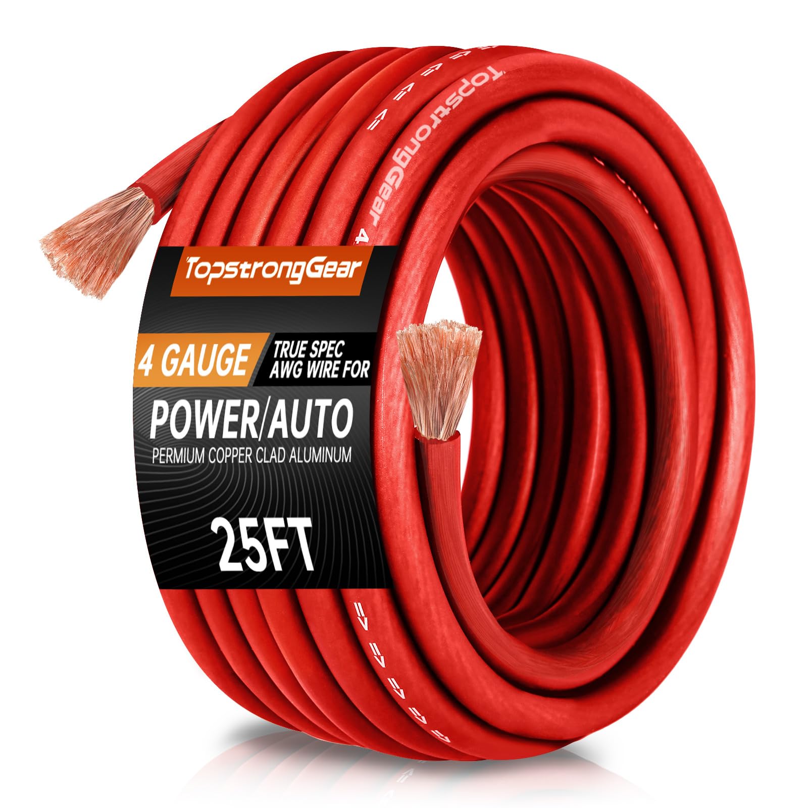 4 Gauge Red 25ft Power/Ground Wire-Copper Clad Aluminum CCA-True 4 AWG Power Wire-True Spec and Soft Touch Cable (Red)