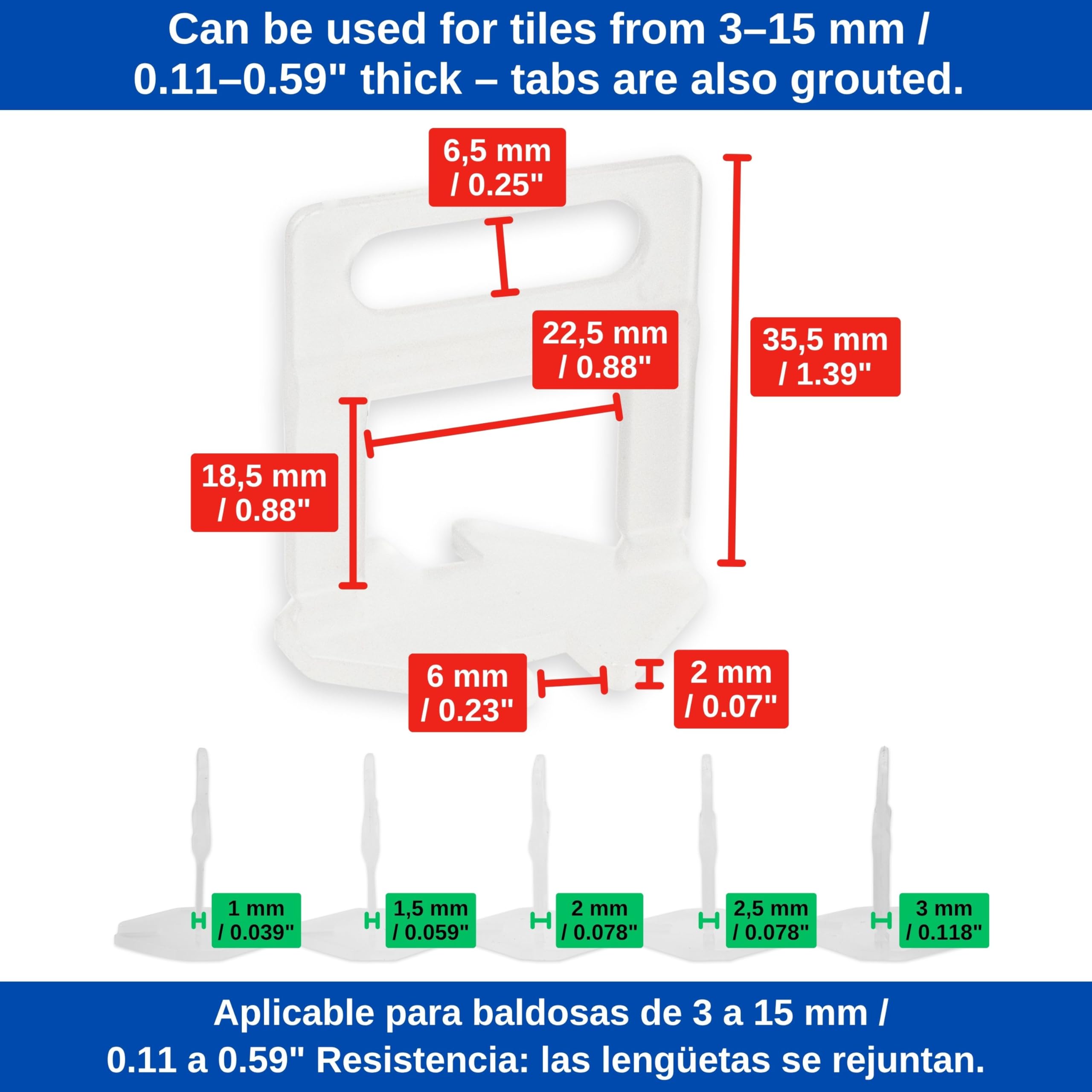 Distanziatori per piastrelle, per larghezza fuga 2 mm e altezza piastrella 3-15 mm, 100 pezzi, Distanziatore livellante, Sistema livellamento pavimenti, Utensili e Ausili piastrellatura, tile