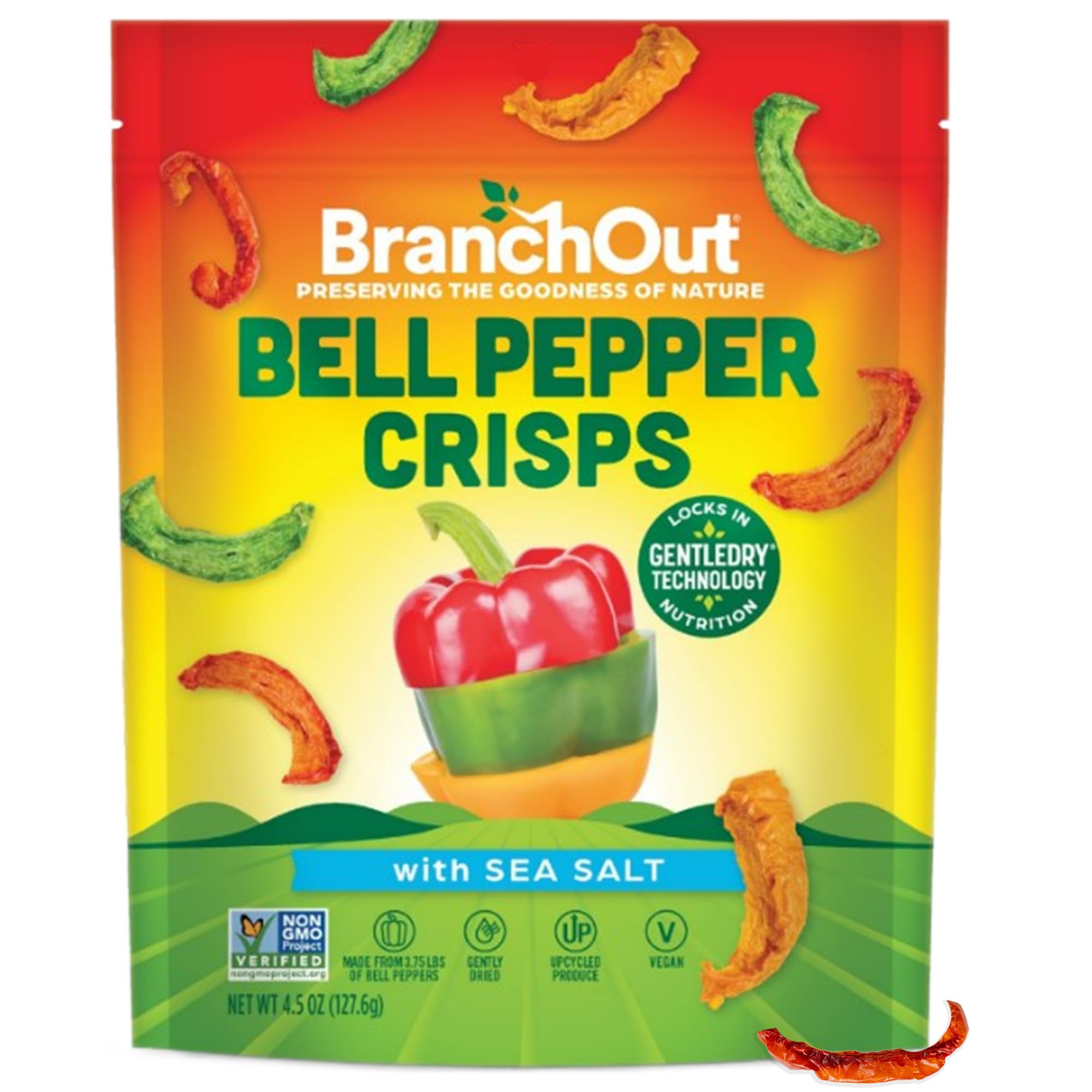 BranchOut Bell Pepper Crisps, 100% Veggies, Delicious Dried Ramen Toppings & Salad Toppers, Gluten Free Snacks, Healthy Veggie Chips, Better than
