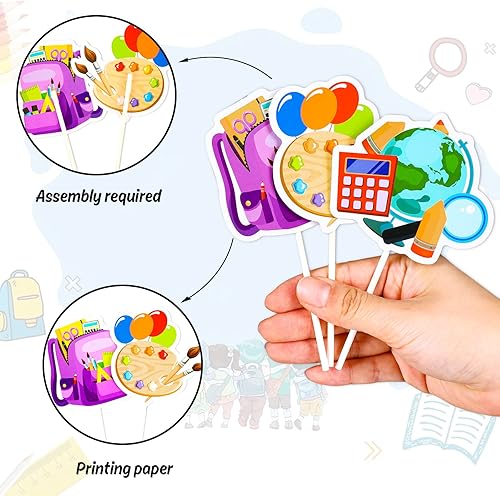 Miniatura 3 de Whaline 72 piezas de decoración para cupcakes de regreso a clases, 9 diseños, bolsa de autobús escolar, palillos de dibujos animados, selecciones de