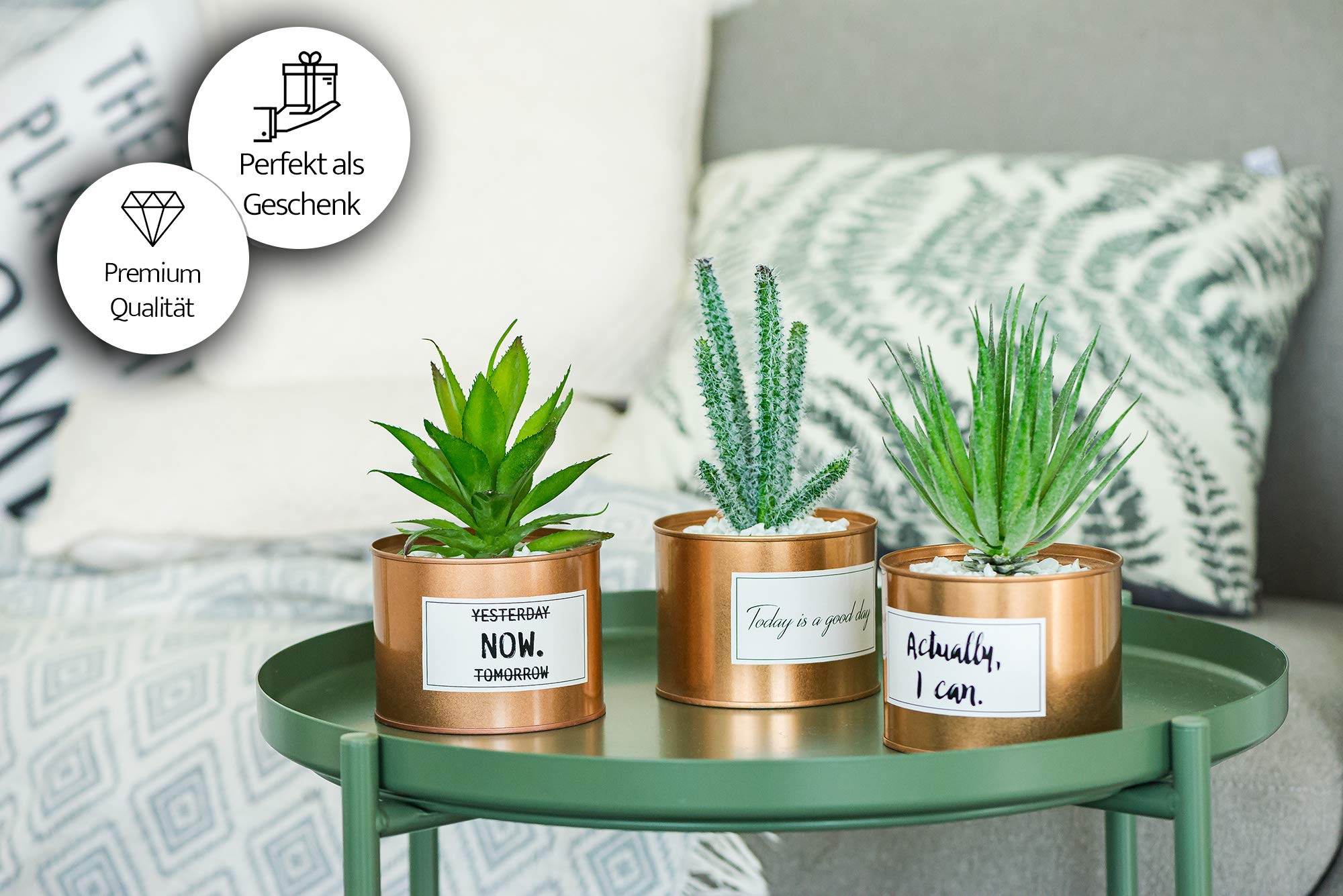Amazon.de: Odezza 3er Set Kunstpflanze klein im Topf rosegold | Knstliche  Pflanzen im Topf 10 x 16 cm | 3 Stck Knstlicher Kaktus grn | Sukkulente  Deko Kunstpflanzen im Topf