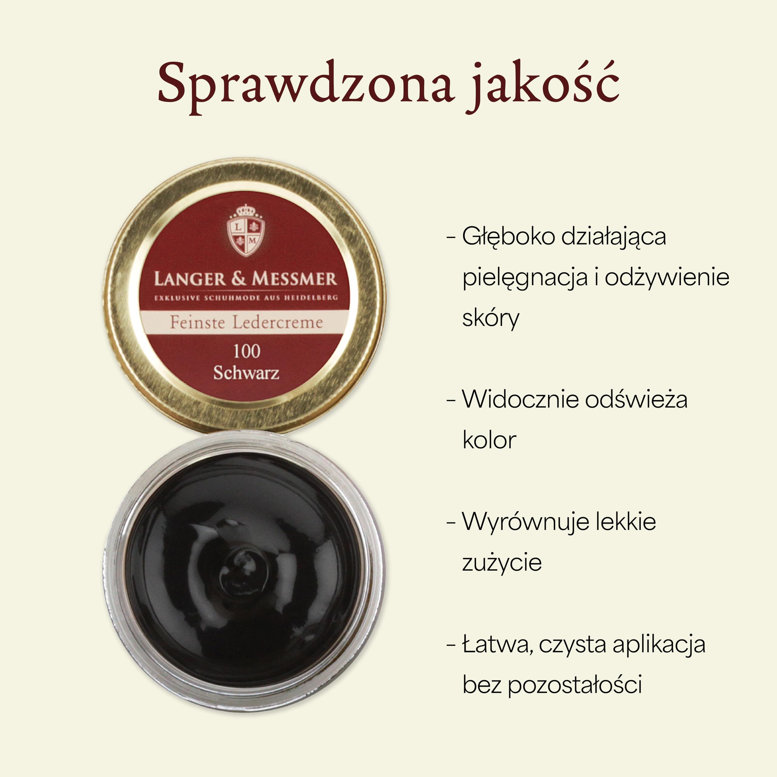 Langer & Messmer Krem do gładkiej skóry 50 ml, czarny | Wysokiej jakości pasta do pielęgnacji butów, do wszystkich butów z gładkiej skóry