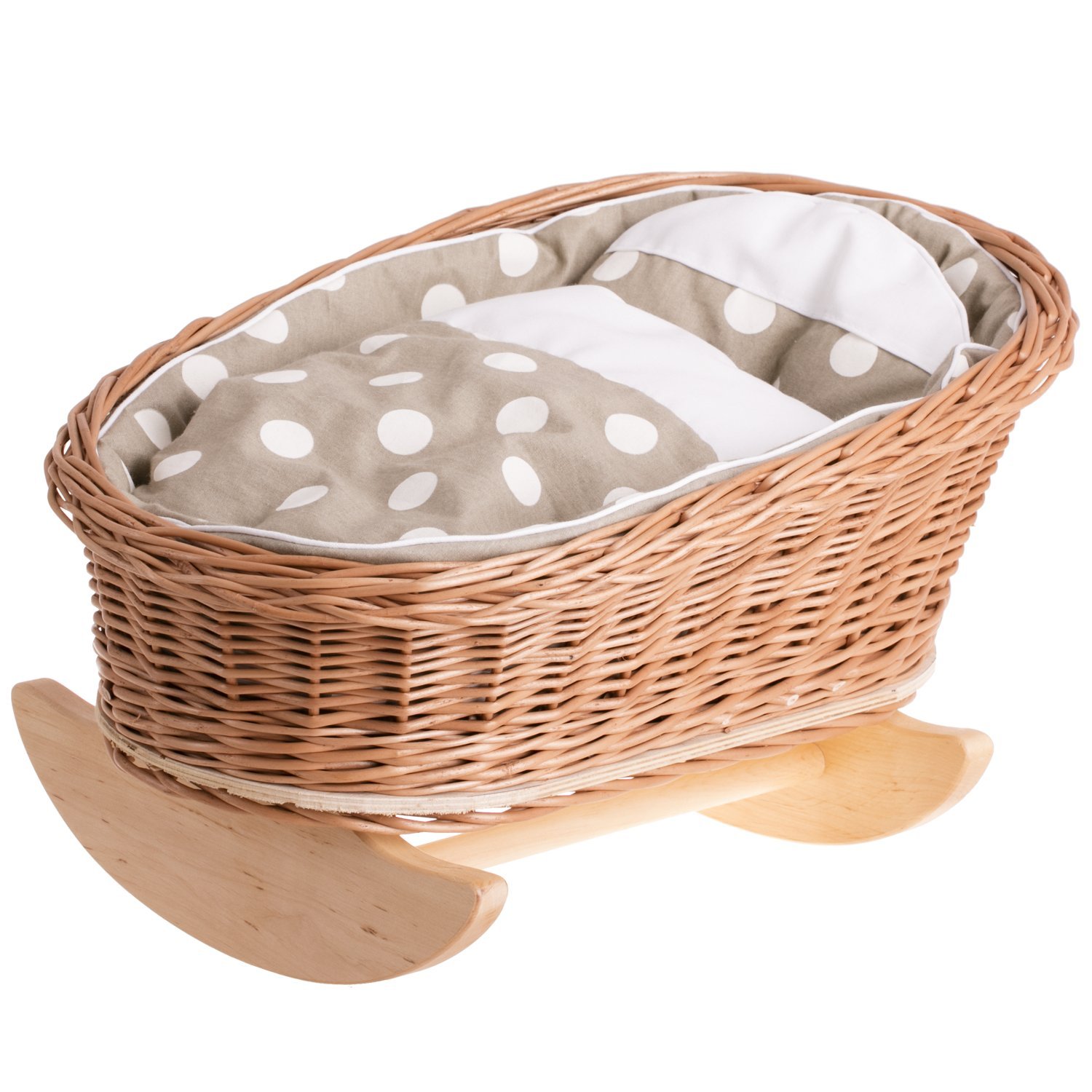 e-wicker24 Łóżko dla lalek, łóżeczko bujane, wiklinowe łóżko dla lalek z materacem