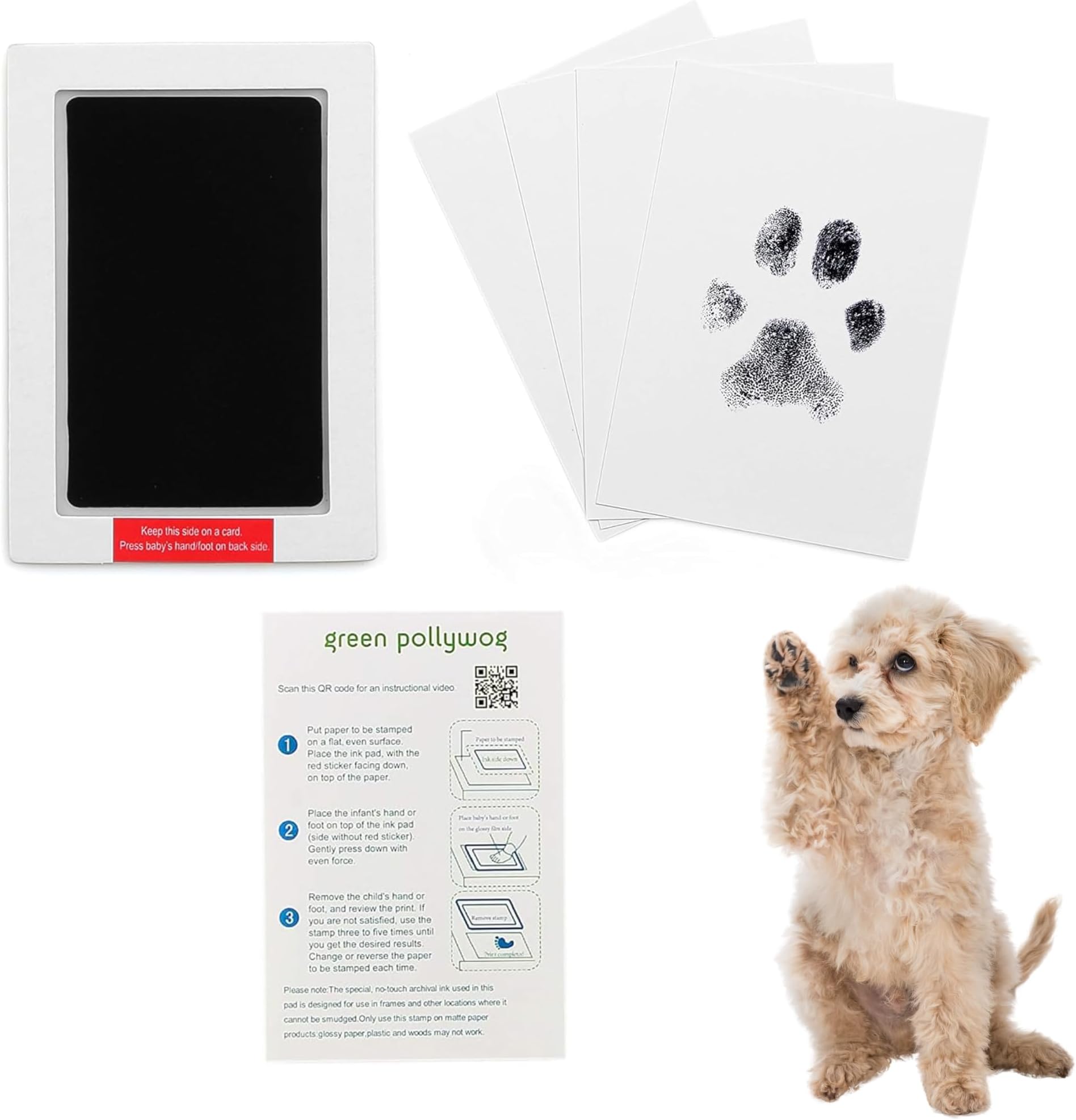 Extra-Large Clean Touch Inkless Ink Pad for Pets | Paw/Nose Prints for Dogs & Cats Non-Toxic | Paw Print Stamp Kit | Dog Paw Print Kit | Cat Footprint Keepsake (1-Pack)