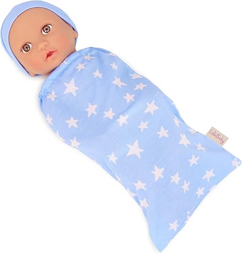 Miniatura 4 de LullaBaby Muñecas y sacos de dormir realistas de 14 pulgadas para bebés, tonos de piel claros y ojos marrones, mantas de estrellas y flores,