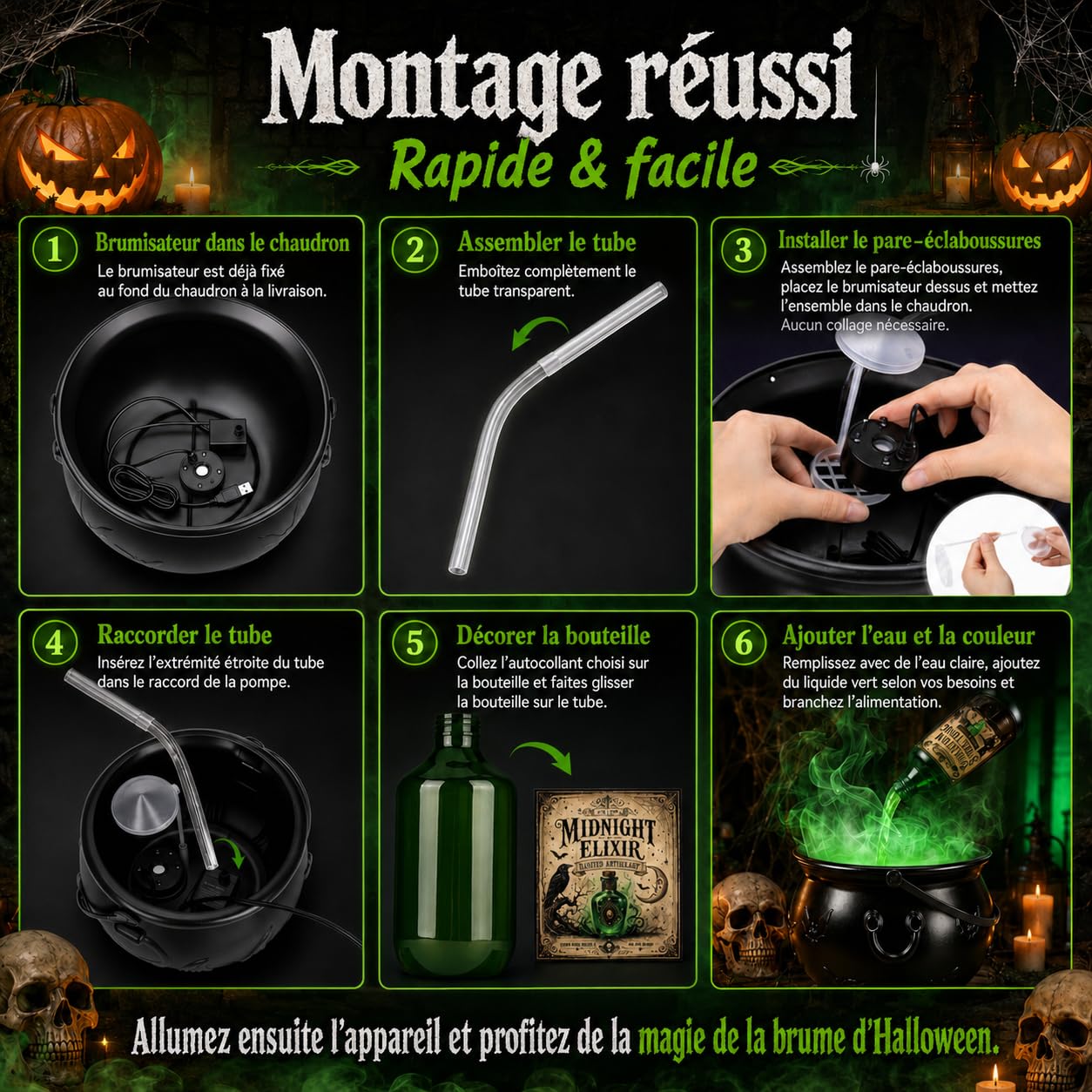 Chaudron Decoration Halloween XXL Machine a Fumee Exterieur Interieur Kit