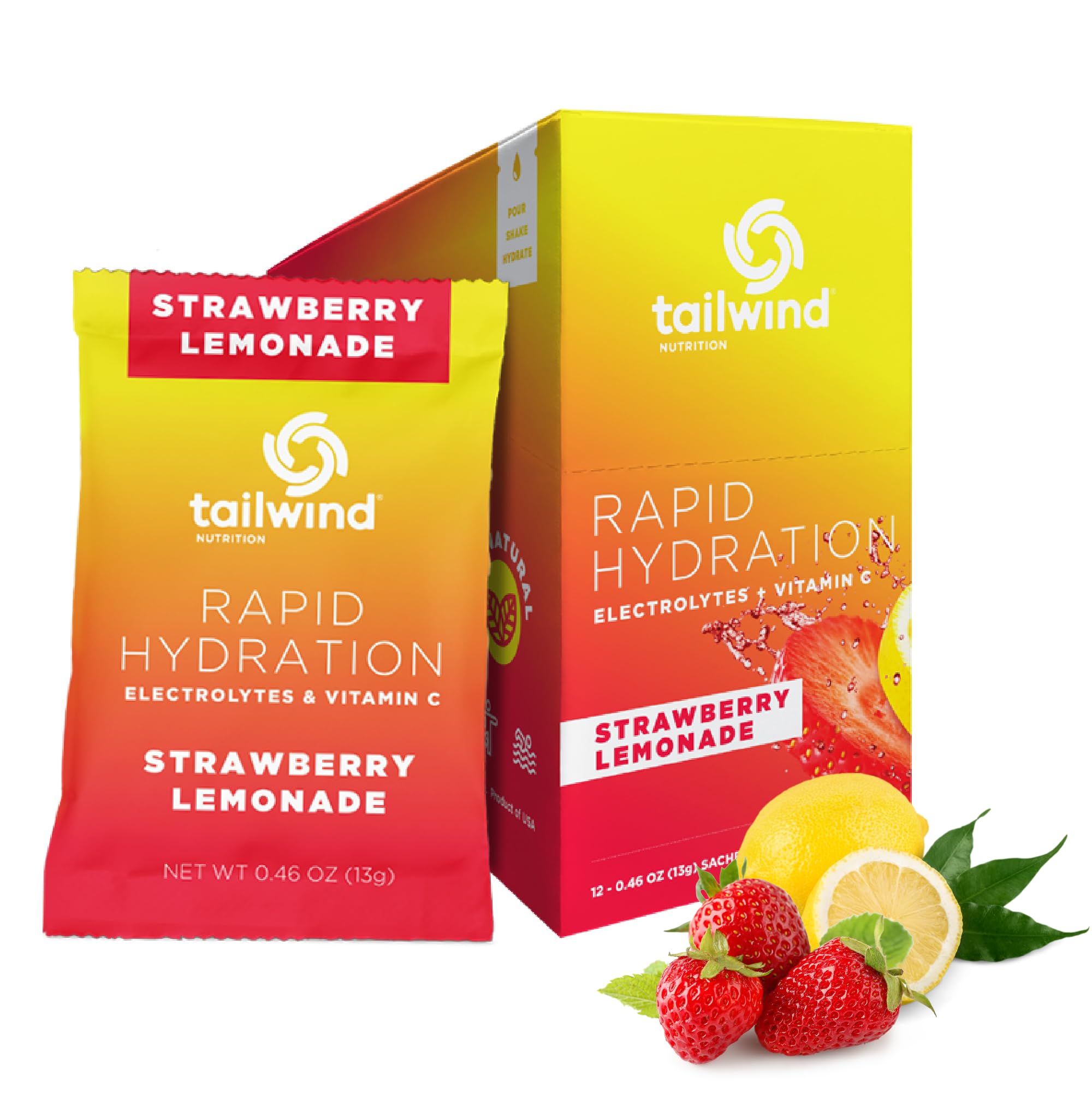 Tailwind Nutrition Rapid Hydration Carbohydrate & Electrolyte Powder, Vitamin C & Sea Salt Exercise Workout Mix, Strawberry Lemonade, Pack of 12 Sticks