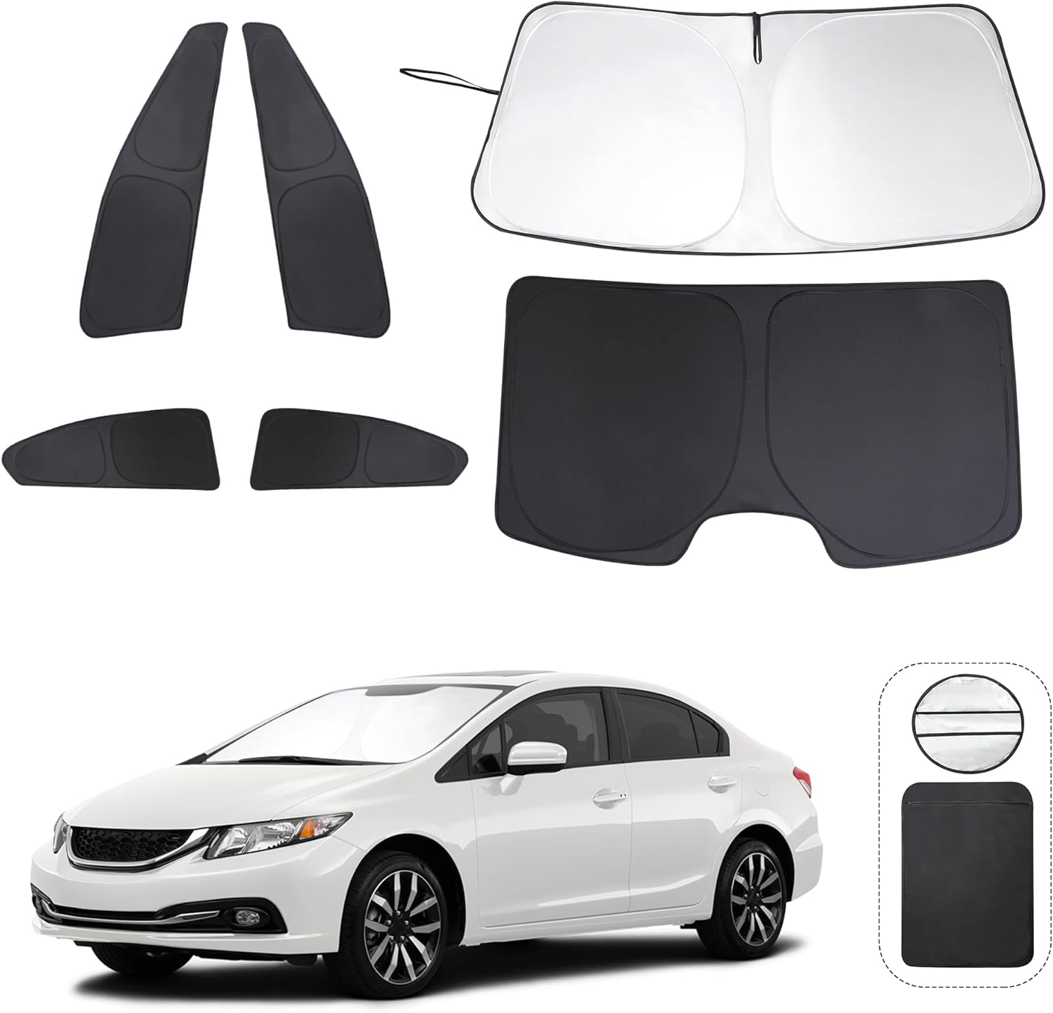Window Shades for Honda Civic 2012 2013 2014 2015 Accessories Car Side Full Windows Windshield Sun Shade Sun UV Rays & Privacy Protection for Camping,Napping,and Relaxing 6PCS