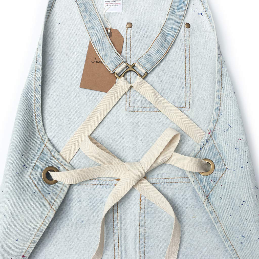 Jeanerlor - Grembiule in denim di cotone con tasche per cucina e parrucchiere, per donne e uomini, 2 taglie