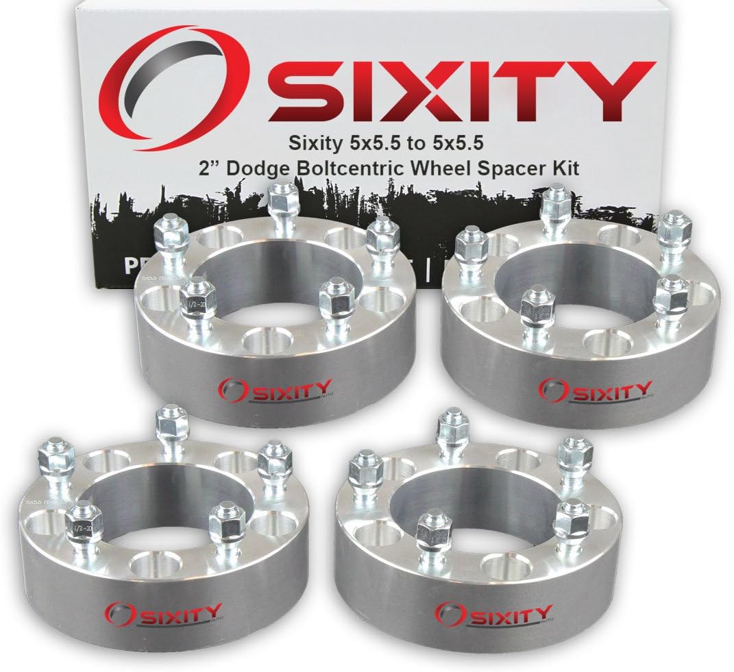 Sixity Auto 4 pc 2" 5x5.5 Wheel Spacers compatible with Dodge Ram 1500 2500 3500 1/2-20tpi 1.25in Studs Lugs