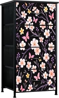 Dresser for Bedroom Hand Painting Seamless Inspired by Chinese Korean Japan Kimono Small Tall Clothes Dresser for Closet Organizers with 4 Chest of Drawers Fabric Storage Bins Dressers