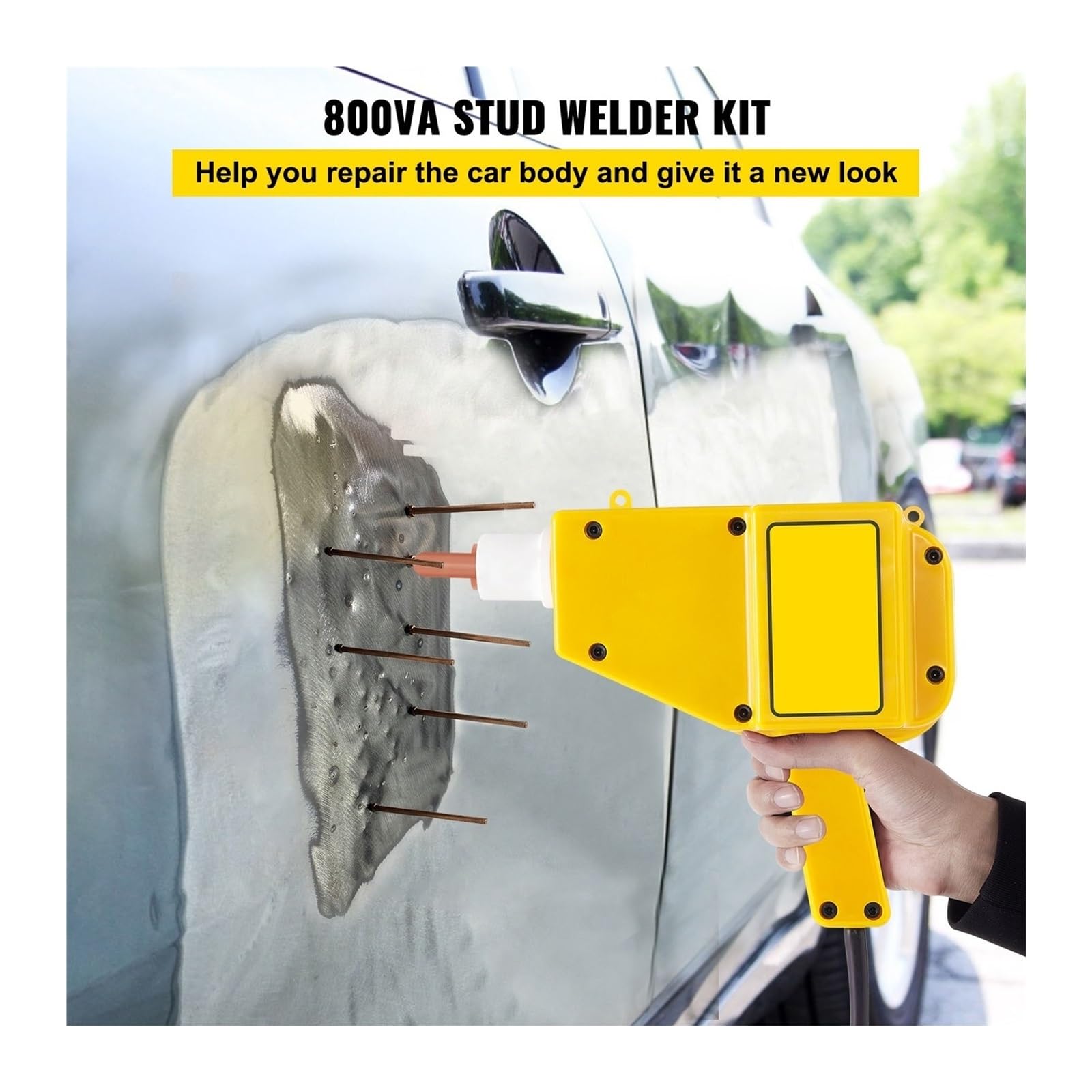 Soldadora por puntos de 800 VA, kit reparación abolladuras, extractor, soldadora pernos, pistola huecos carrocería, máquina soldadura, accesorios for automóviles Para principiantes bricolaje