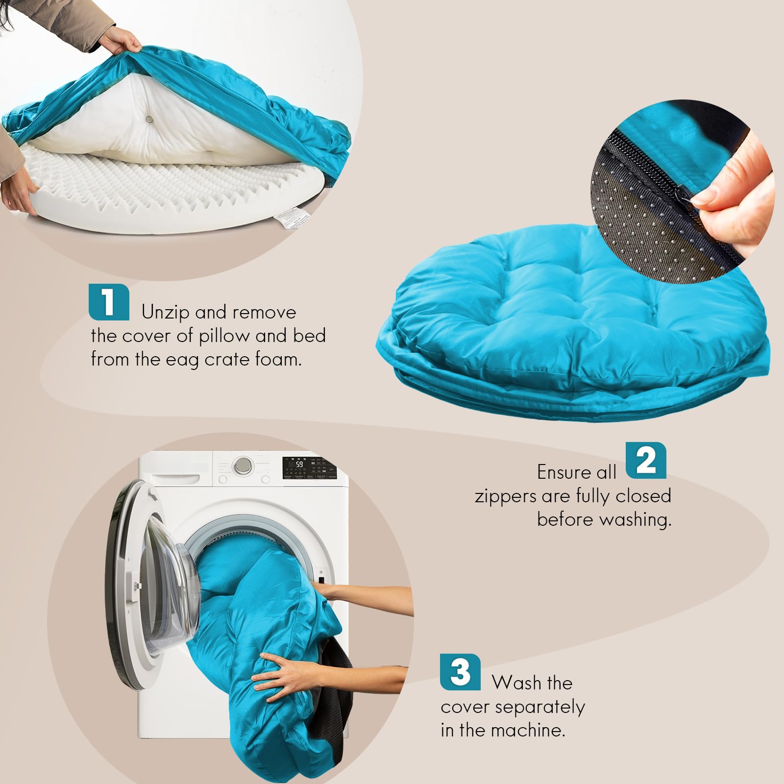 ClevaHome Cama Ortopédica para Perros, Cama Redonda de Doble Capa con Tejido Repelente al Agua, Base Antideslizante y Funda Lavable a Máquina (Azul Pizarra, L)