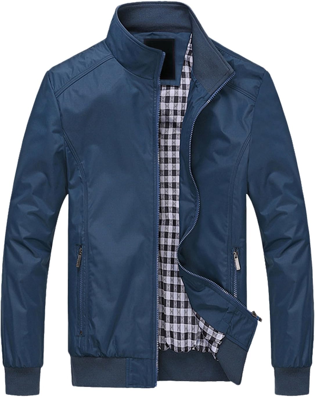 Springrain Men's Casual Stand Collar Slim Bomber Jacket (XX-Large, Blue2)
