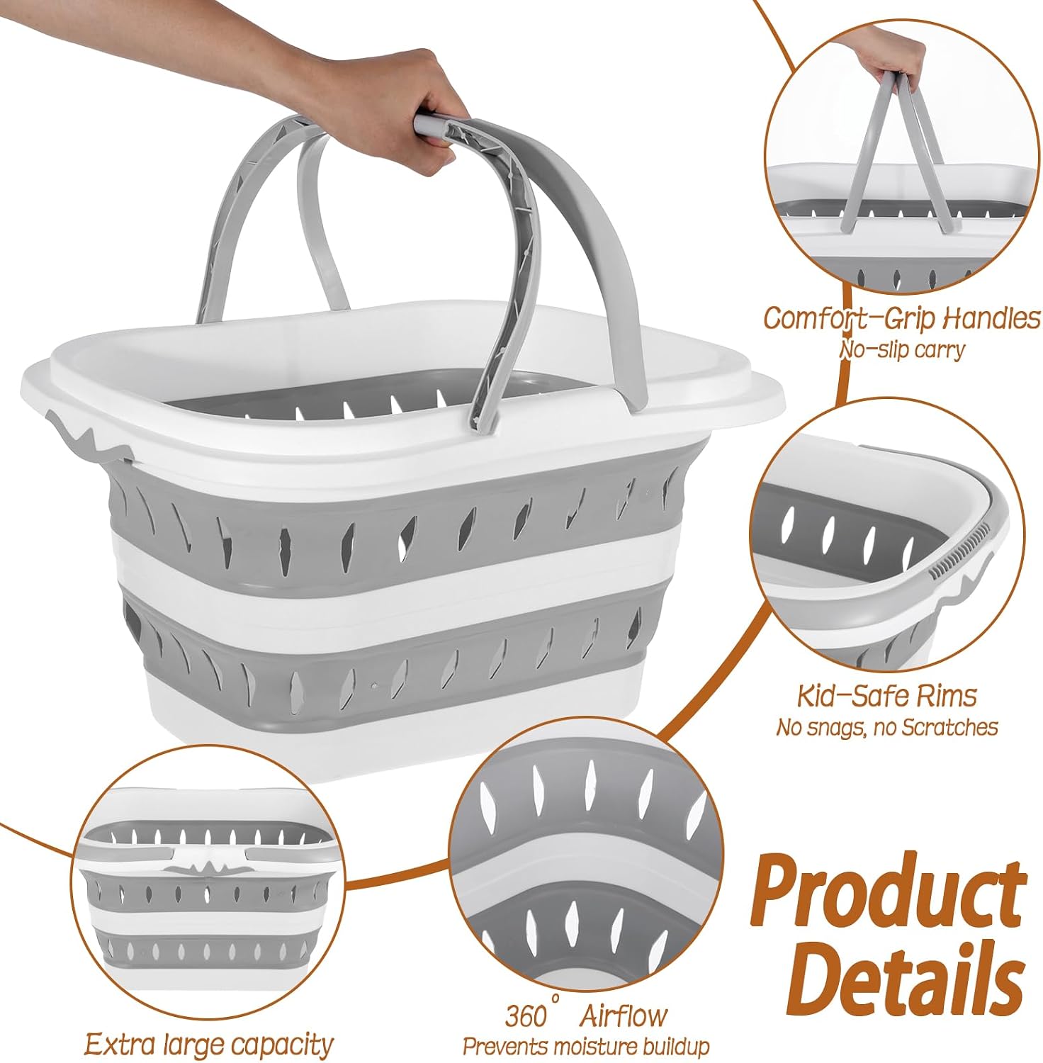 2 Pack Collapsible Laundry Baskets with Comfort Handles, 10.6 Gallon Collapsible Laundry Clothes Hamper Portable Space Saving Pop-Up Laundry Hamper Storage Container