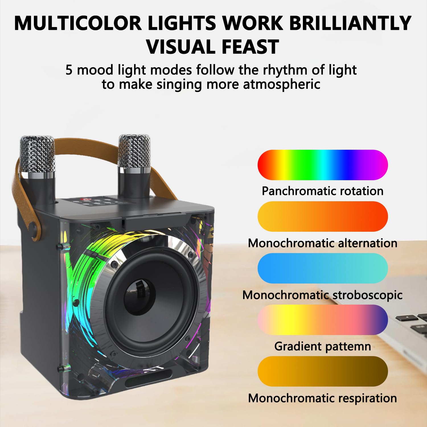 Machine de Karaoké avec 2 Microphones, Enceinte Karaoke 2 Micro Sans Fil pour Enfants Adultes, Portable Baffle Bluetooth Partybox avec Lumières LED pour Les Réunions de Famille/Le Camping en Plein Air