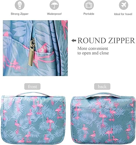 Miniatura 4 de Trawila Neceser colgante de viaje, bolsa de cosméticos, organizador de maquillaje para hombres y mujeres con gancho resistente, Flamenco azul