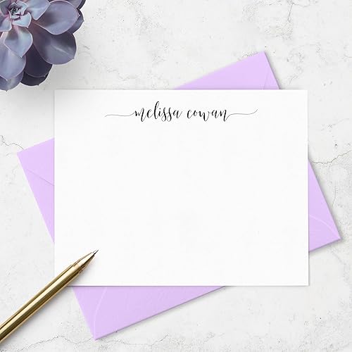 Miniatura 27 de Tarjetas de notas estacionarias personalizadas y sobres para mujeres con nombre en letra minúscula, elige colores de tinta y sobre
