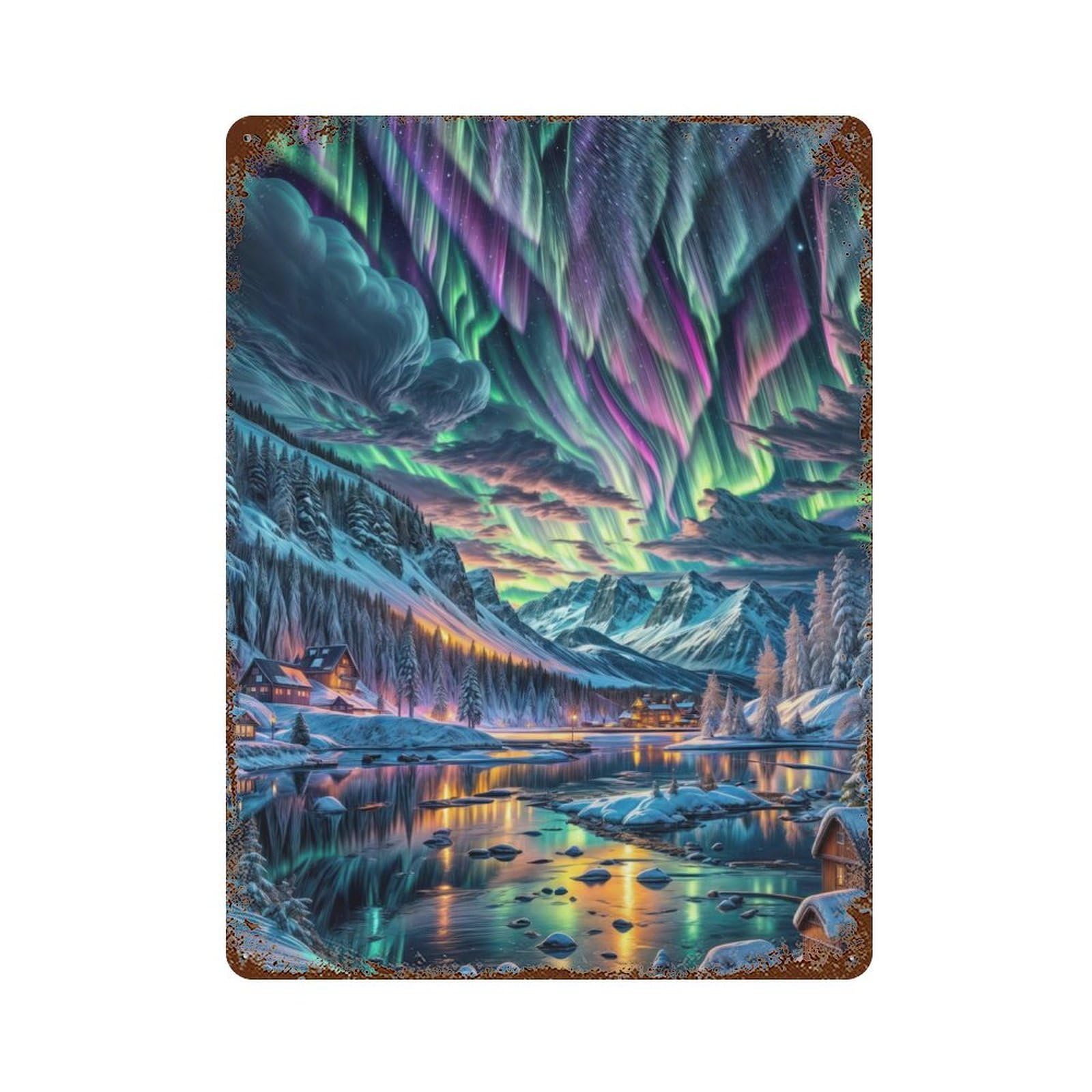 Winter Wonderland Rust Effect Tin Sign 15.7"x11.8", Ideal for Farmhouse, Kitchen And Entryway Decor