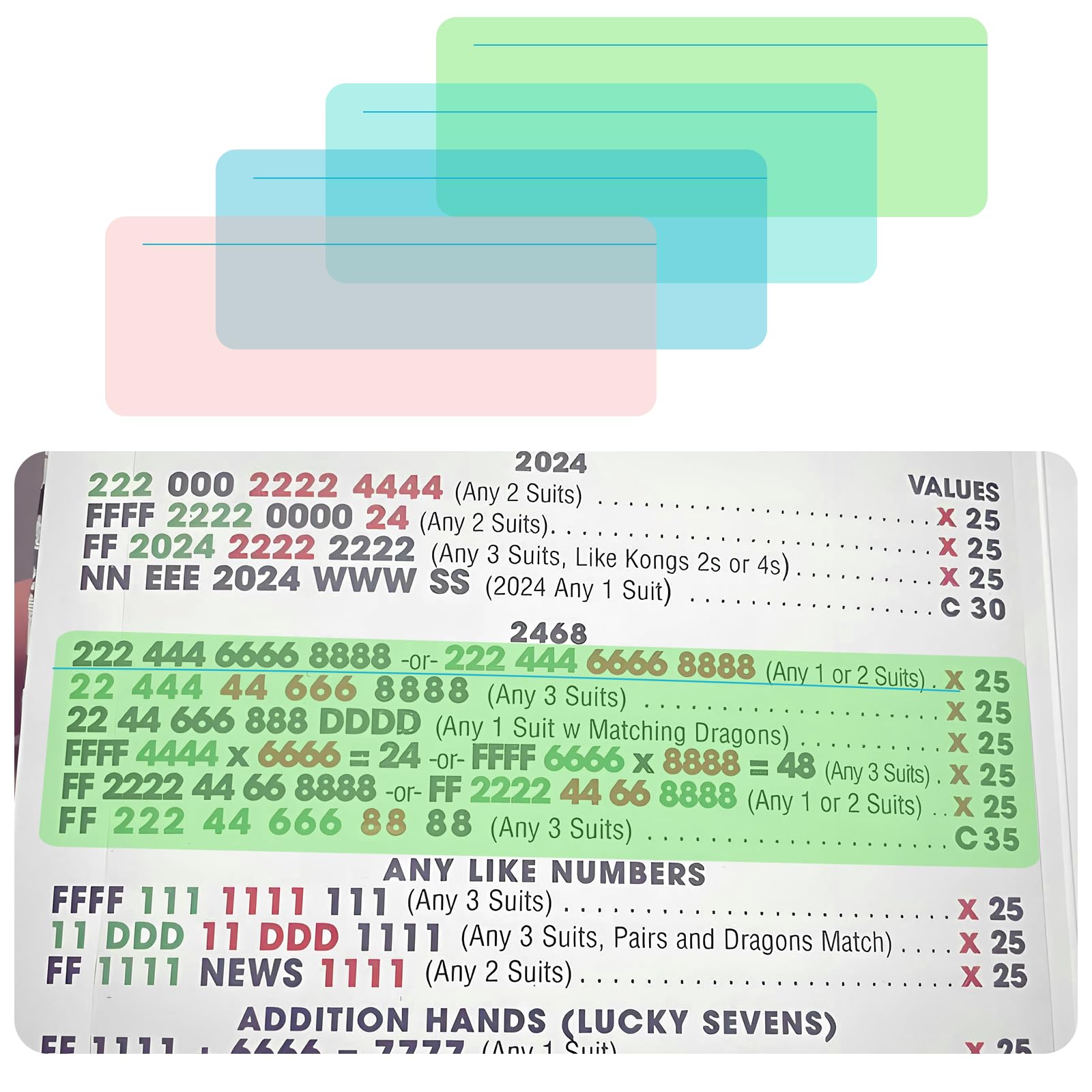 MXFIV 8 Pcs Mahjong Card Line Guide, Mahjong Booklet Reader for Helps Concentration, Mahjong Rules Helper, Mahjong Accessories