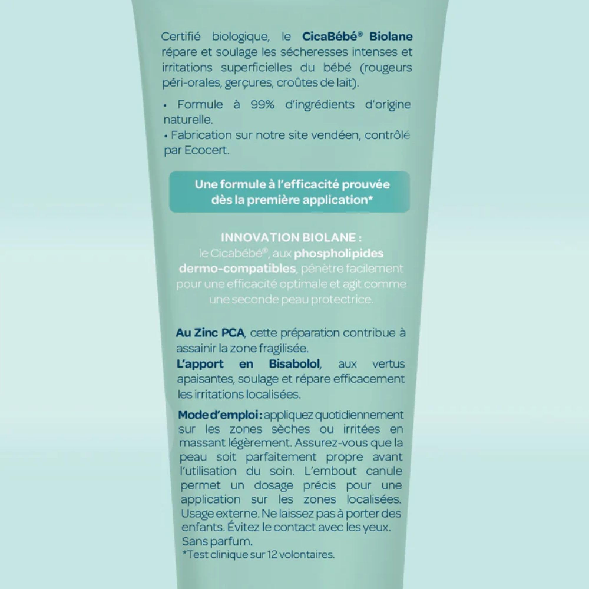 BIOLANE - Cicabébé certifié BIO - Crème nourrissante - Baume réparateur - Croûtes de lait - Sécheresse - Apaise et soulage - 99 % d'ingrédients d'origine naturelle - Tube 40ml - Fabriqué en France