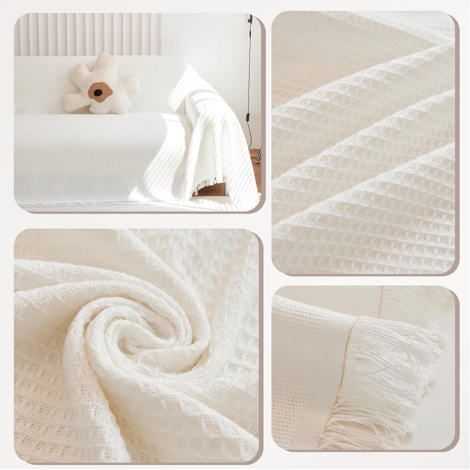 Manta de punto grueso para sofás y camas, manta reversible suave para sillones, decorativa y cálida, 180 x 420 cm, color blanco puro