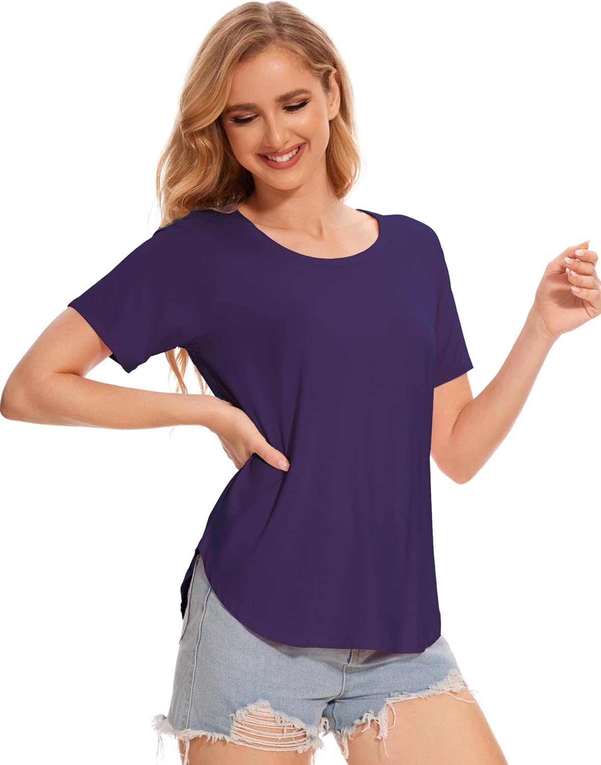 GYS Womens Pajama Tops Short Sleeve Shirts Summer Comfy Crew Neck Sleep T-Shirt - Image 3