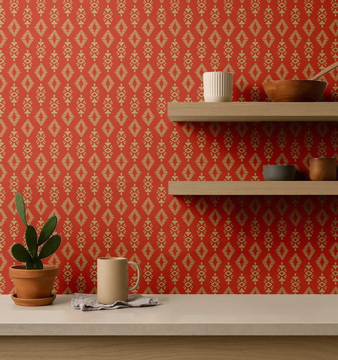 S4Sassy Peel and Stick Wall Covering, Urban Chic Tribal Star Print Removable Vinyl- Modern Walls Mural, Peach Instant Wall Makeover Wallpaper for Bedroom, Bathroom, Laundry Room, Interior -25"x240"
