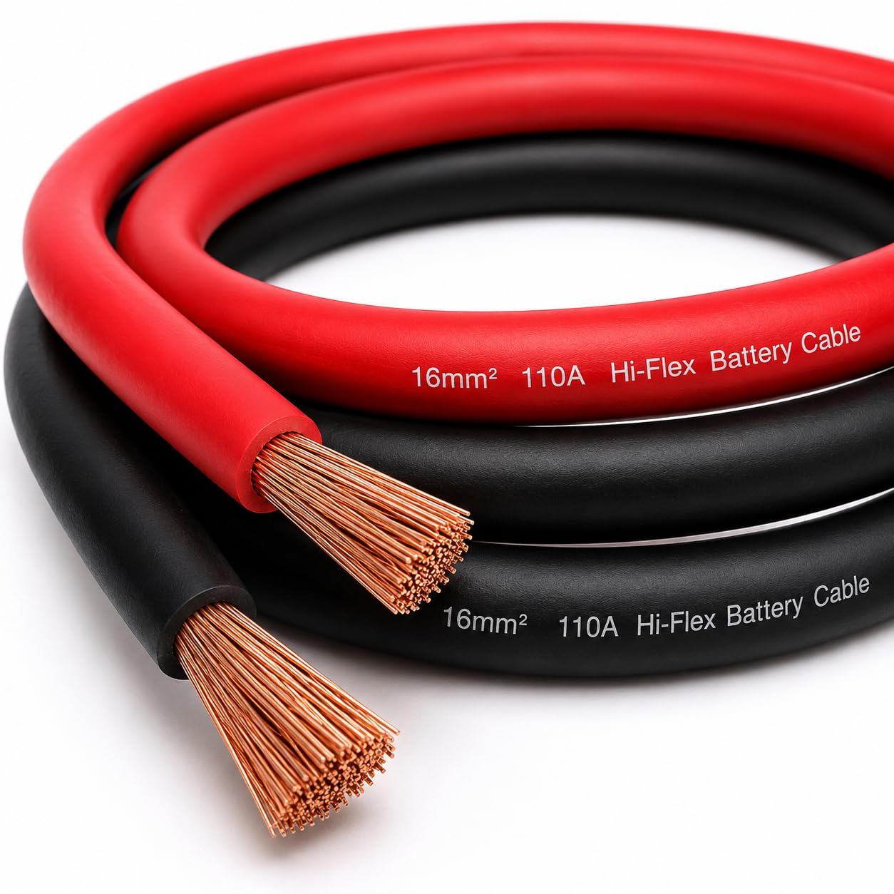 MKGT Set di cavi per batteria da 16 mm², colore rosso e nero, 110 A, in puro rame, flessibile, in PVC, per automobili, motorino di avviamento, inverter, batterie per il tempo libero e applicazioni di