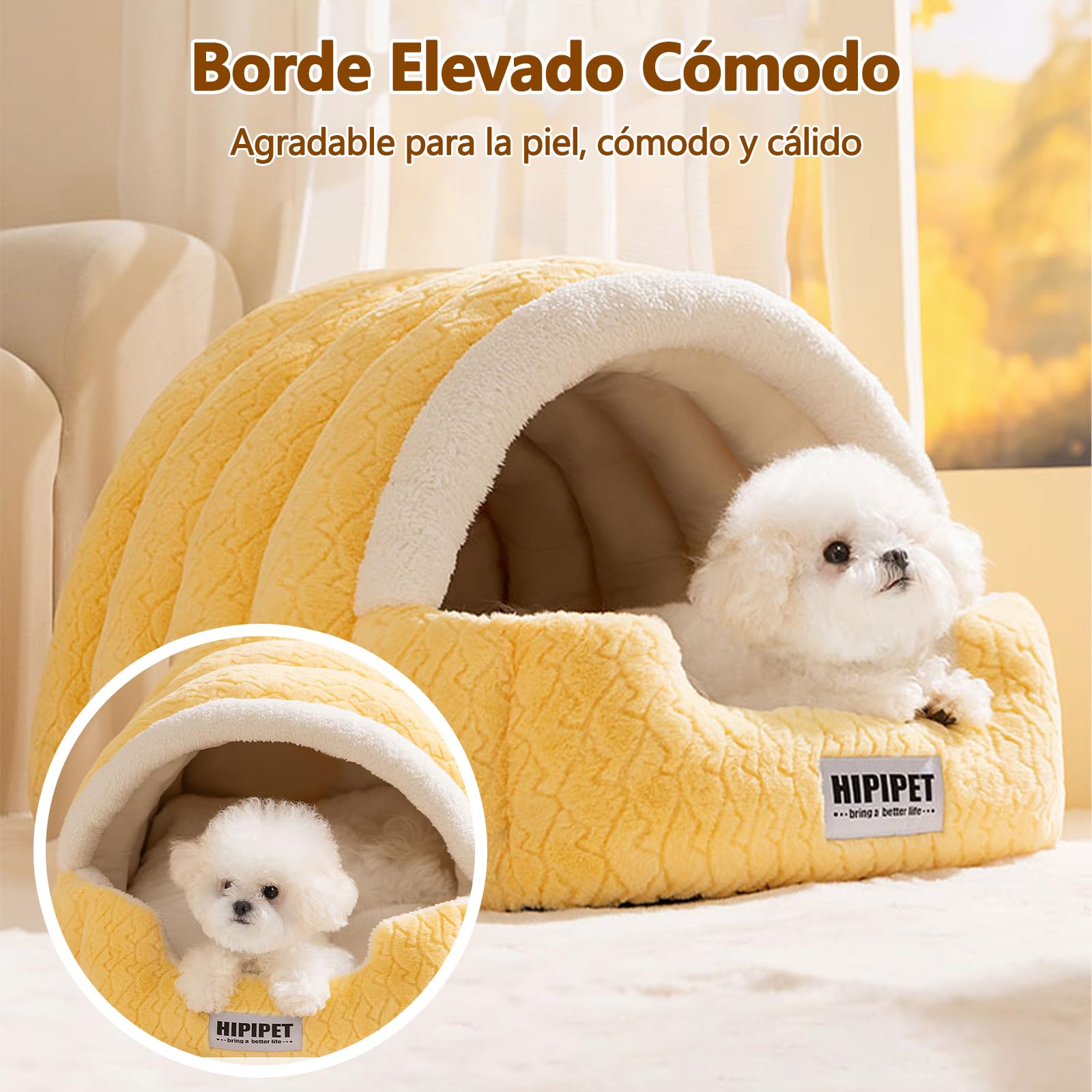 Galatée Cama para Perros, Nido Suave para Gatos con Cojín Desmontable, Cálido Refugio para Mascotas, Bonita Casa para Gatos con Base Antideslizante, Tienda De Campaña para Perros(2XL, Marrón)