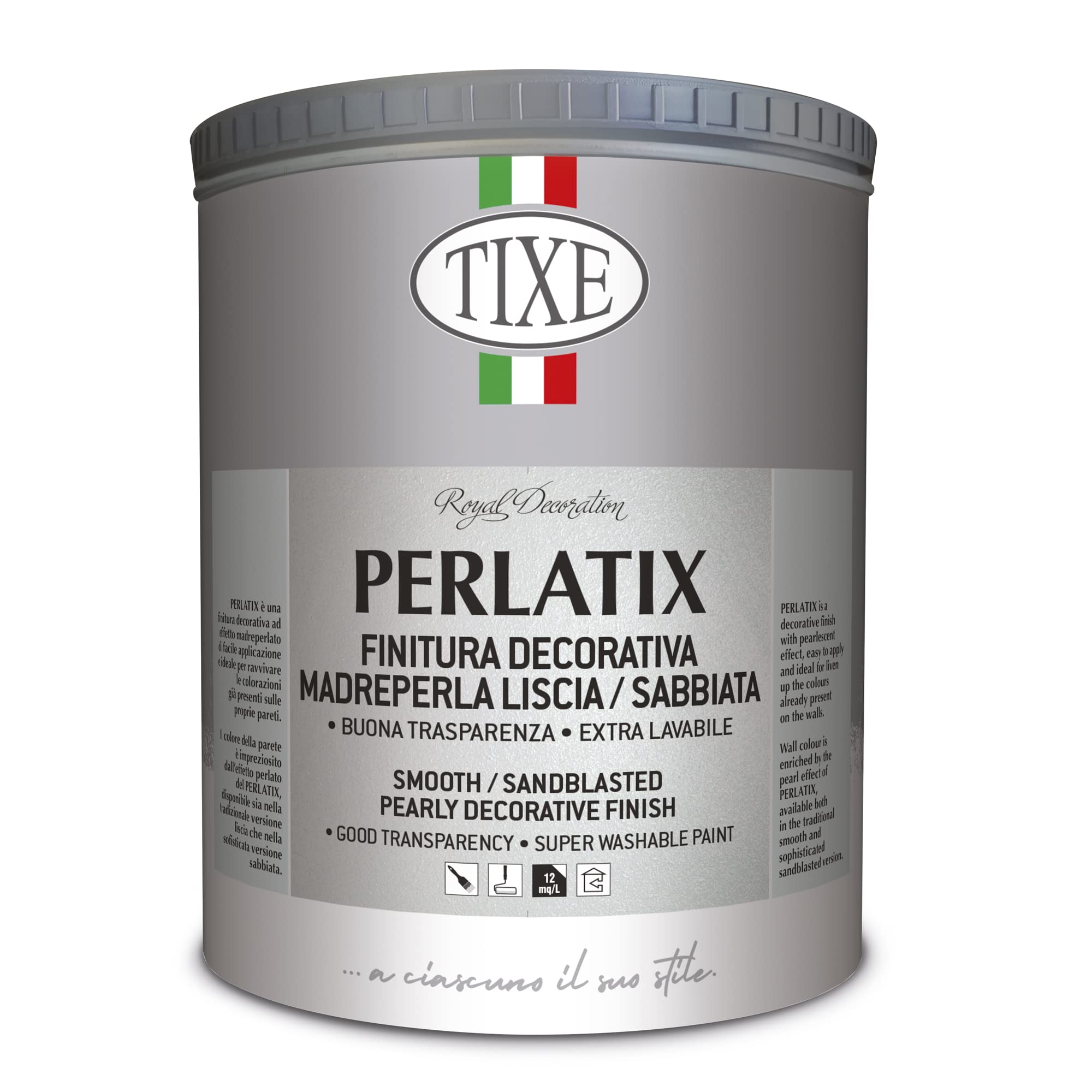 Perlatix Pittura Decorativa per Interni ed Esterni Argento Sabbiato 2 Lt | Finitura Decorativa | Vernice Decorativa Effetto Sabbiato per Superfici Interne ed Esterne | Made in Italy