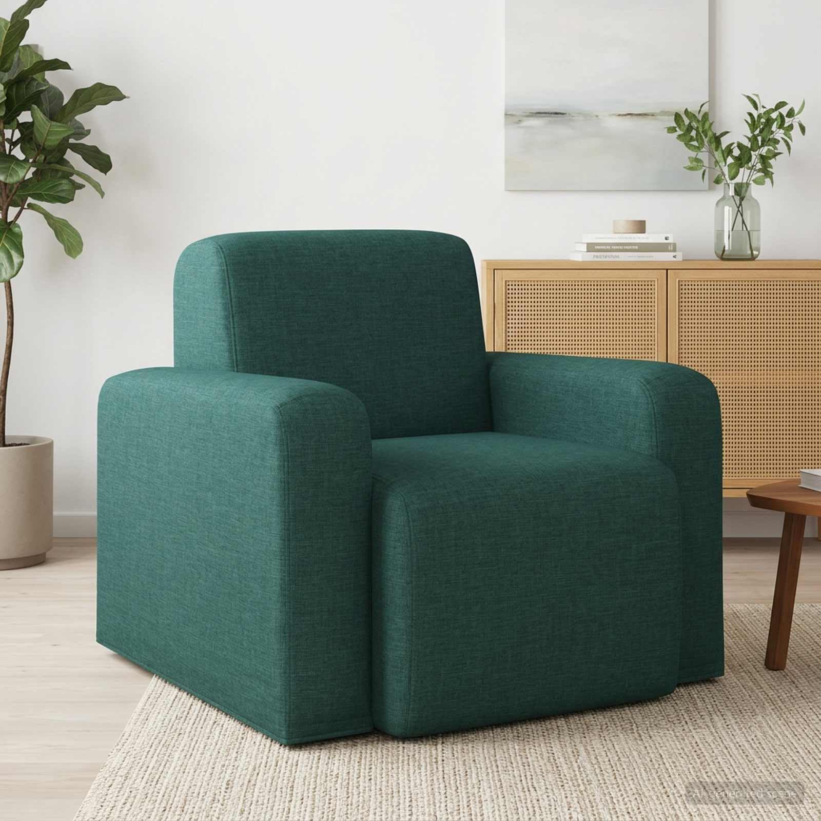 Poltrona in tessuto verde scuro con struttura in legno, braccioli regolabili, design ergonomico, schienale confortevole, per soggiorno, camera da letto, lounge, club, ideale per momenti di