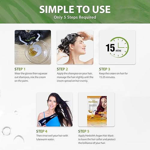 Miniatura 6 de Herbishh Champú de color para el cabello, 10 bolsitas + 1 bolsa de máscara de cabello de argán, tinte para el cabello 3 en 1, libre de PPD, fácil de