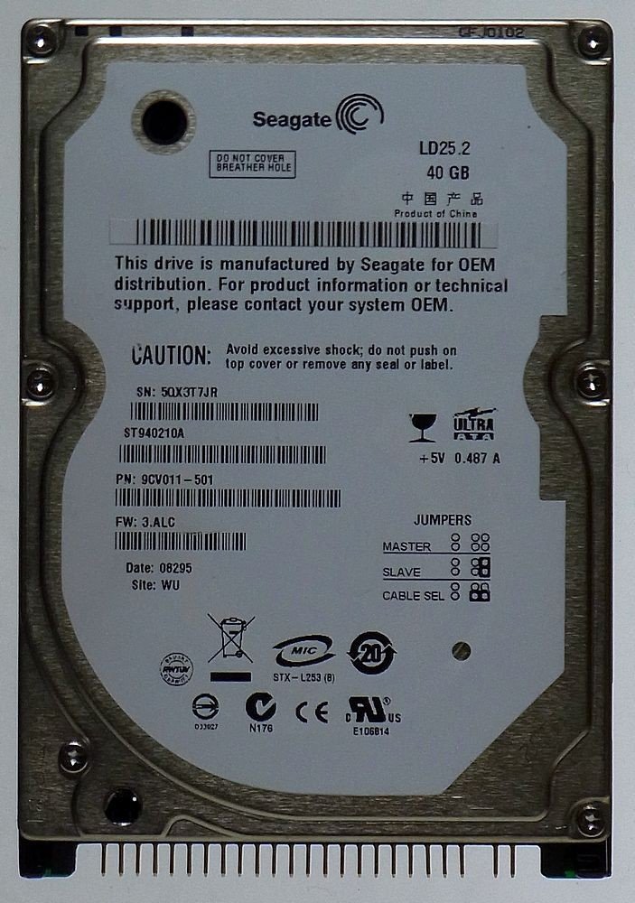 Disque Dur Seagate 40 Go IDE 2,5 Pouces - Occasion Fonctionnel - Pour Vieux PC Ou Rétrogaming