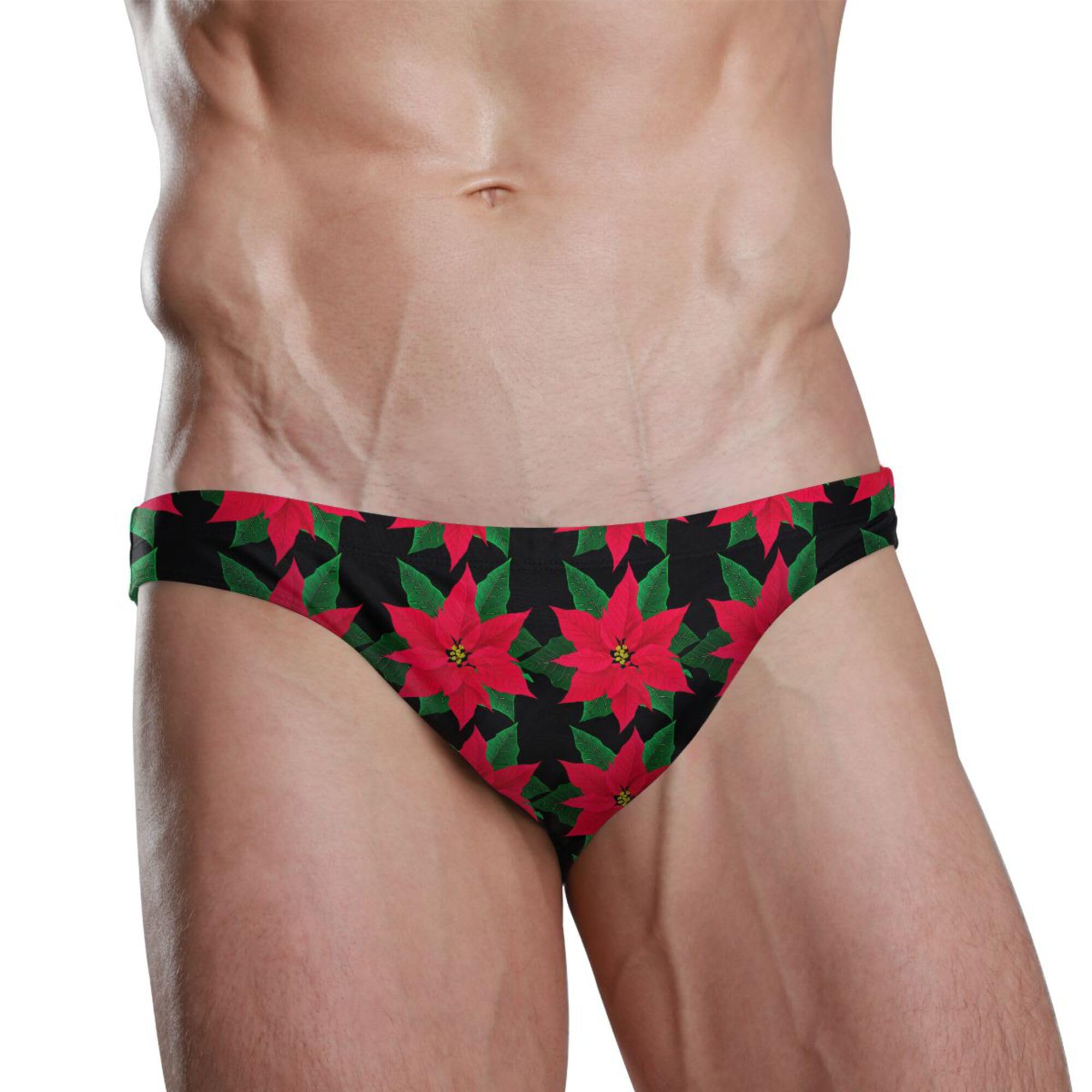 Christmas Poinsettia Flowers Swim Briefs for Men Swimsuit Bikini Swimwear XXXL B0404896