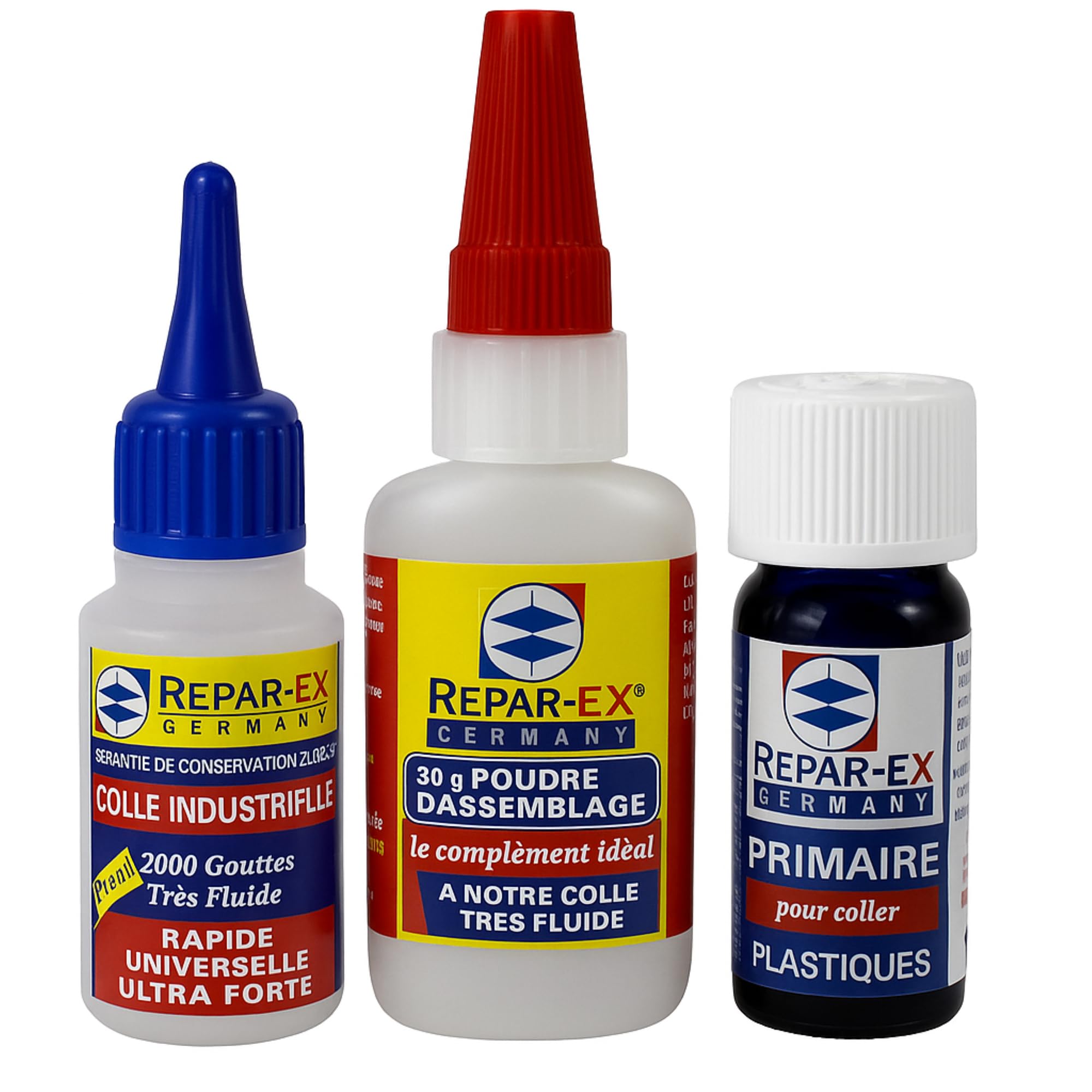 Repar-ex Profi Klebeset: 20g Industriekleber, 30g Füllpulver & 10ml Haftgrund – Für Alle Materialien, Metall, Kunststoff, Holz, Keramik, Stein – Extra Stark & Schnell Trocknend